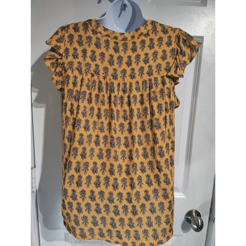 Knox Rose 'Sahara Gold' Yellow Flutter Sleeve Floral Blouse 1/4 Button S NWT - Picture 5 of 8